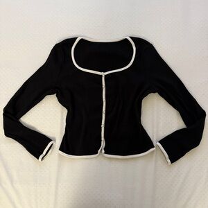 Black Long Sleeve Top with White Trim